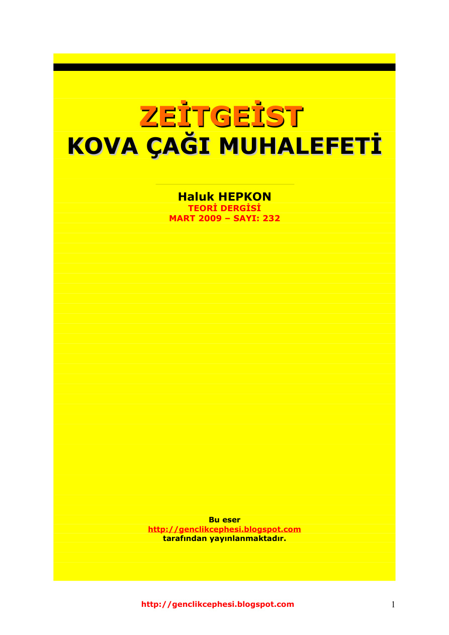 Zeitgeist – Kova Çağı Muhalefeti PDF – Kolektif