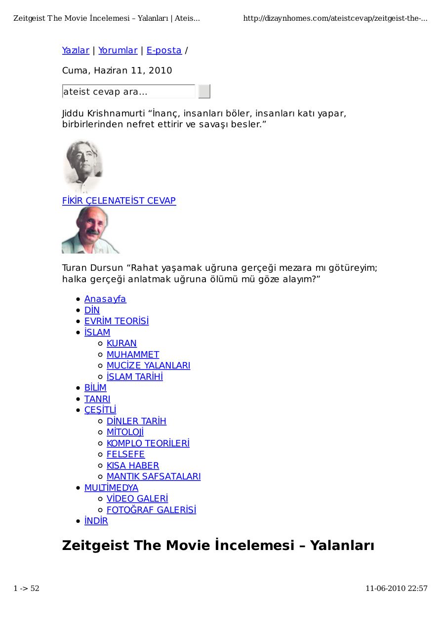 Zeitgeist The Movie İncelemesi – Yalanları Ateist Cevap PDF – Kolektif / Ateist Cevap