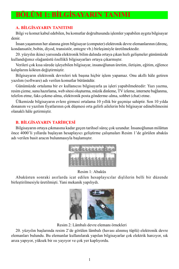bilgisayarın tanımı Kitap Kapağı