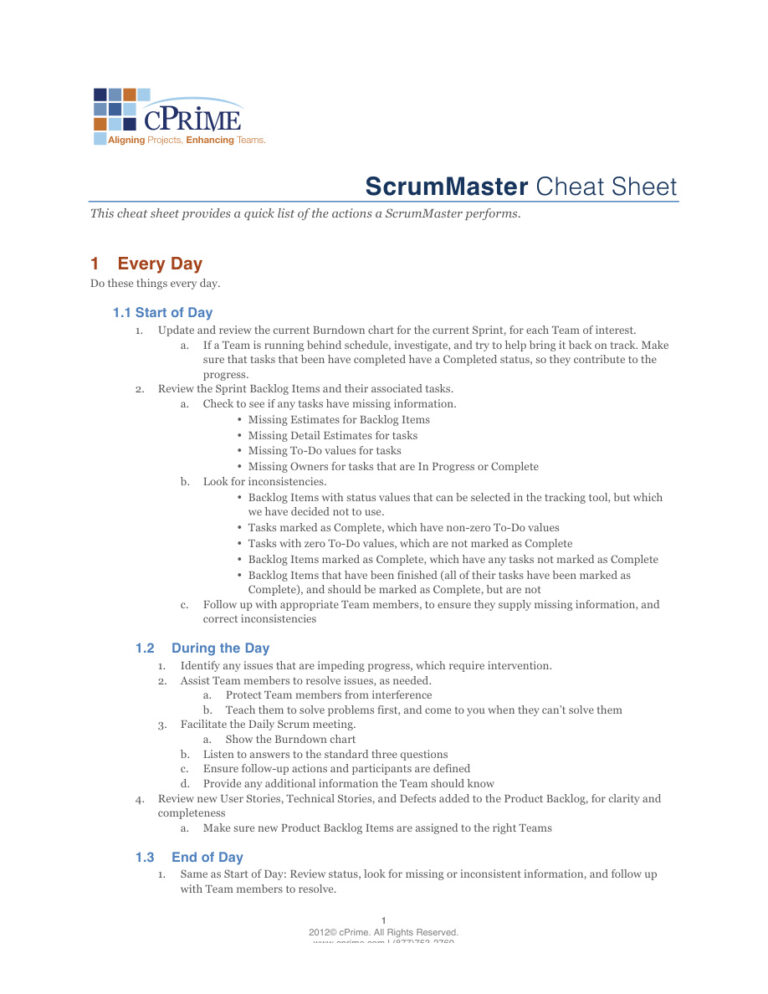 cPrime ScrumMaster Cheat Sheet PDF - cPrime 1 cPrime ScrumMaster Cheat Sheet Kitap Kapağı