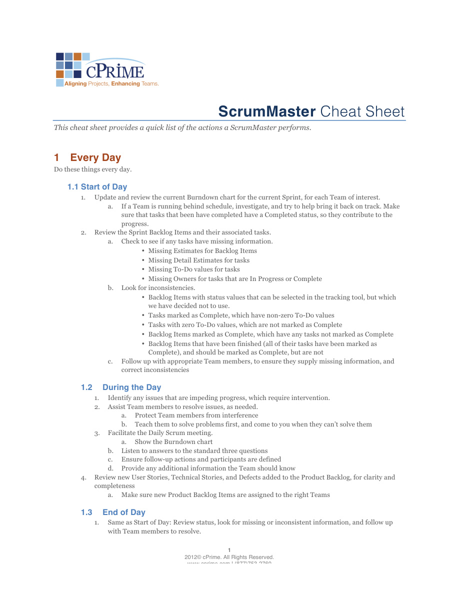 cPrime ScrumMaster Cheat Sheet PDF – cPrime
