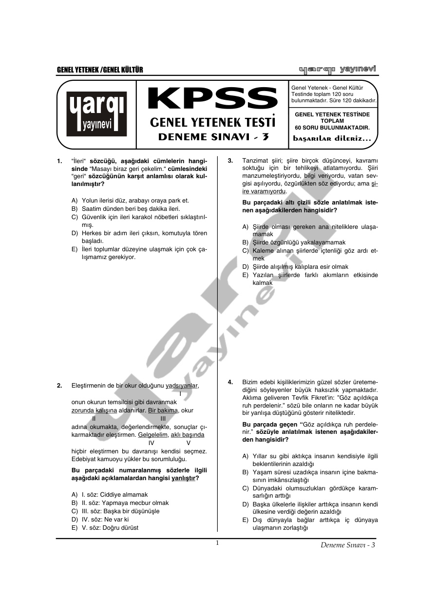 Deneme 3 GKGY PDF – Kolektif / Sınav Hazırlık