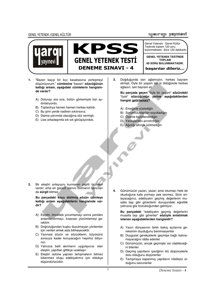 Deneme 4 GKGY PDF – Kolektif / Sınav Hazırlık