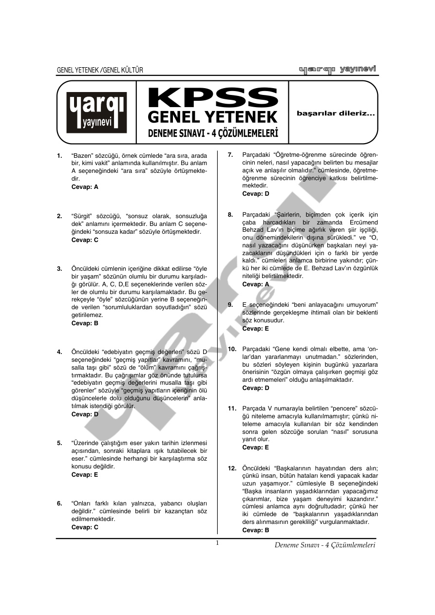 Deneme 4 GKGY: Çözüm PDF – Kolektif / Sınav Hazırlık