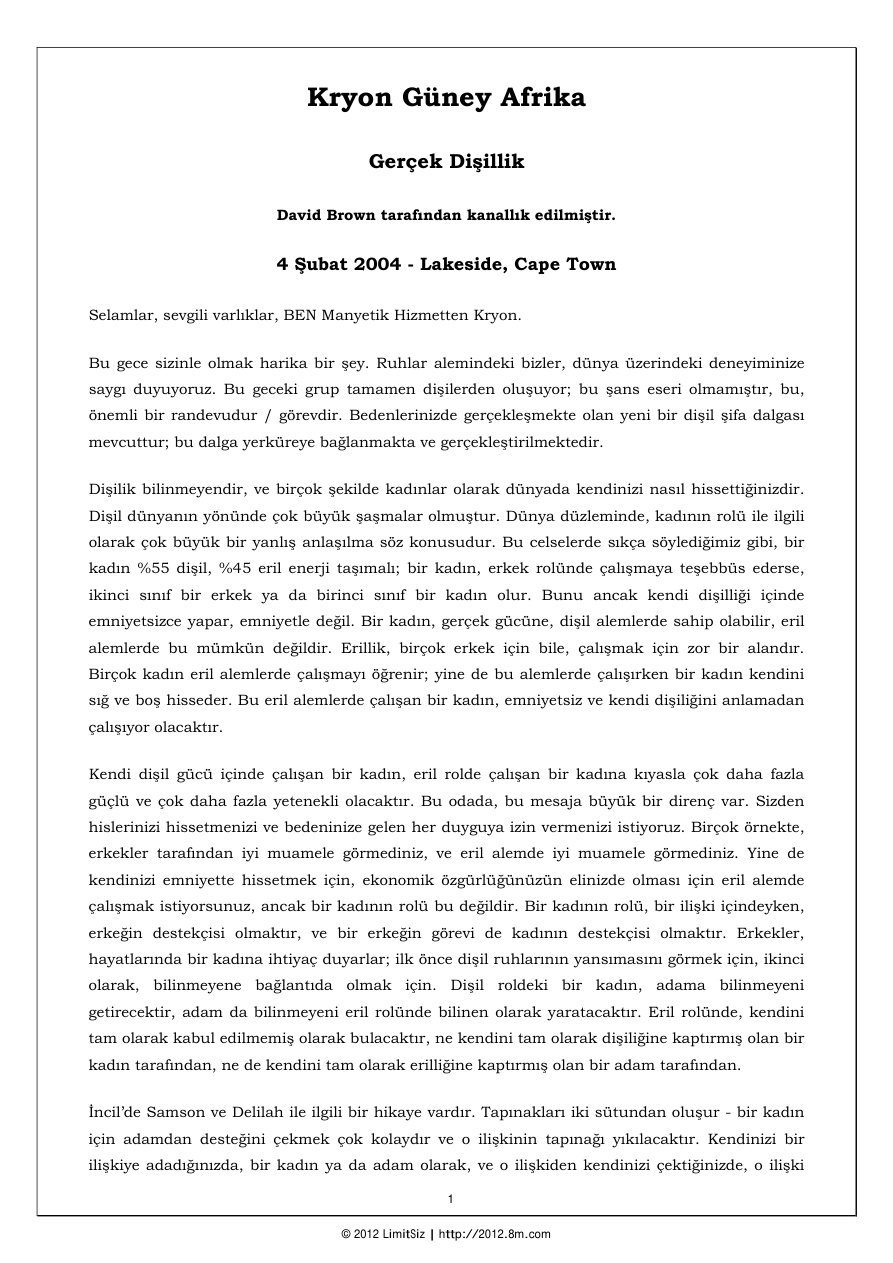 Gerçek Dişilik PDF – Kryon (Lee Carroll)