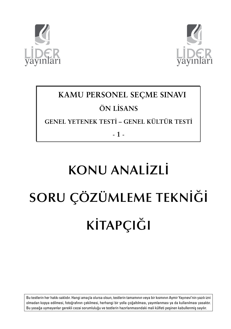 GKGY Ön Lisans Deneme 1 Çözümlemeler PDF – Kolektif
