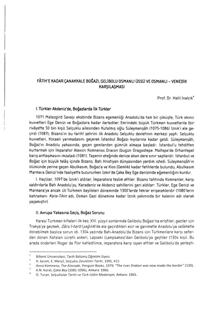 Fatih'e Kadar Çanakkale Boğazı PDF - Halil İnalcık 15 halil inalcık Fatihe Kadar Çanakkale Boğazı Kitap Kapağı