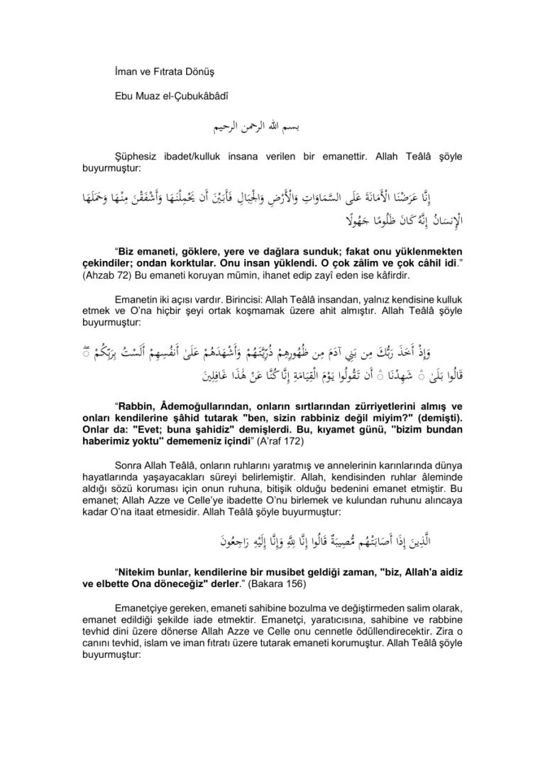 iman ve fitrata dönüş Kitap Kapağı