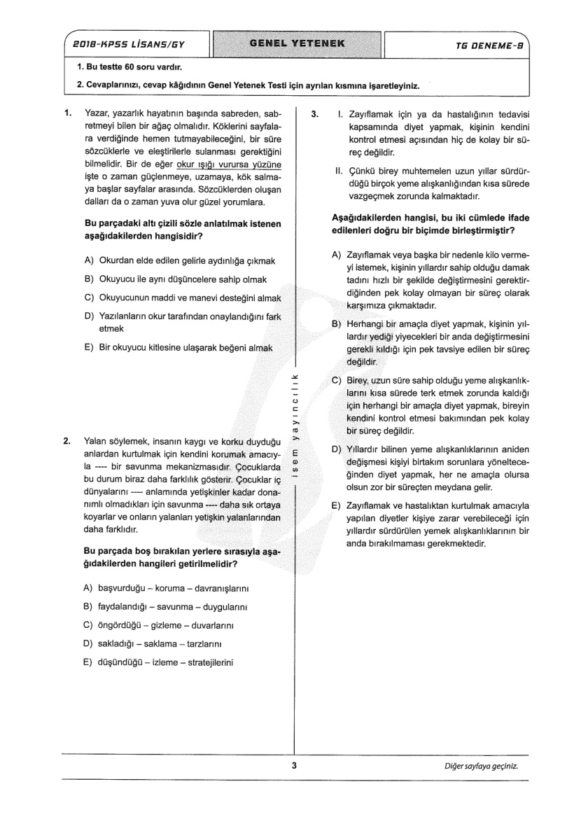 İNB 2018 KPSS Lisans GKGY PDF – İNB Yayınları Komisyon