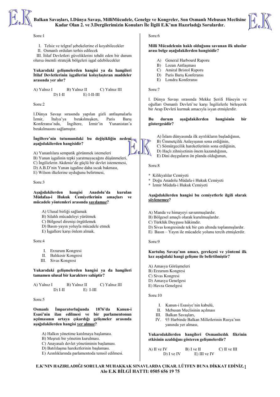 İnkılap Tarihi Soru Bankası PDF – Ersin Karahan
