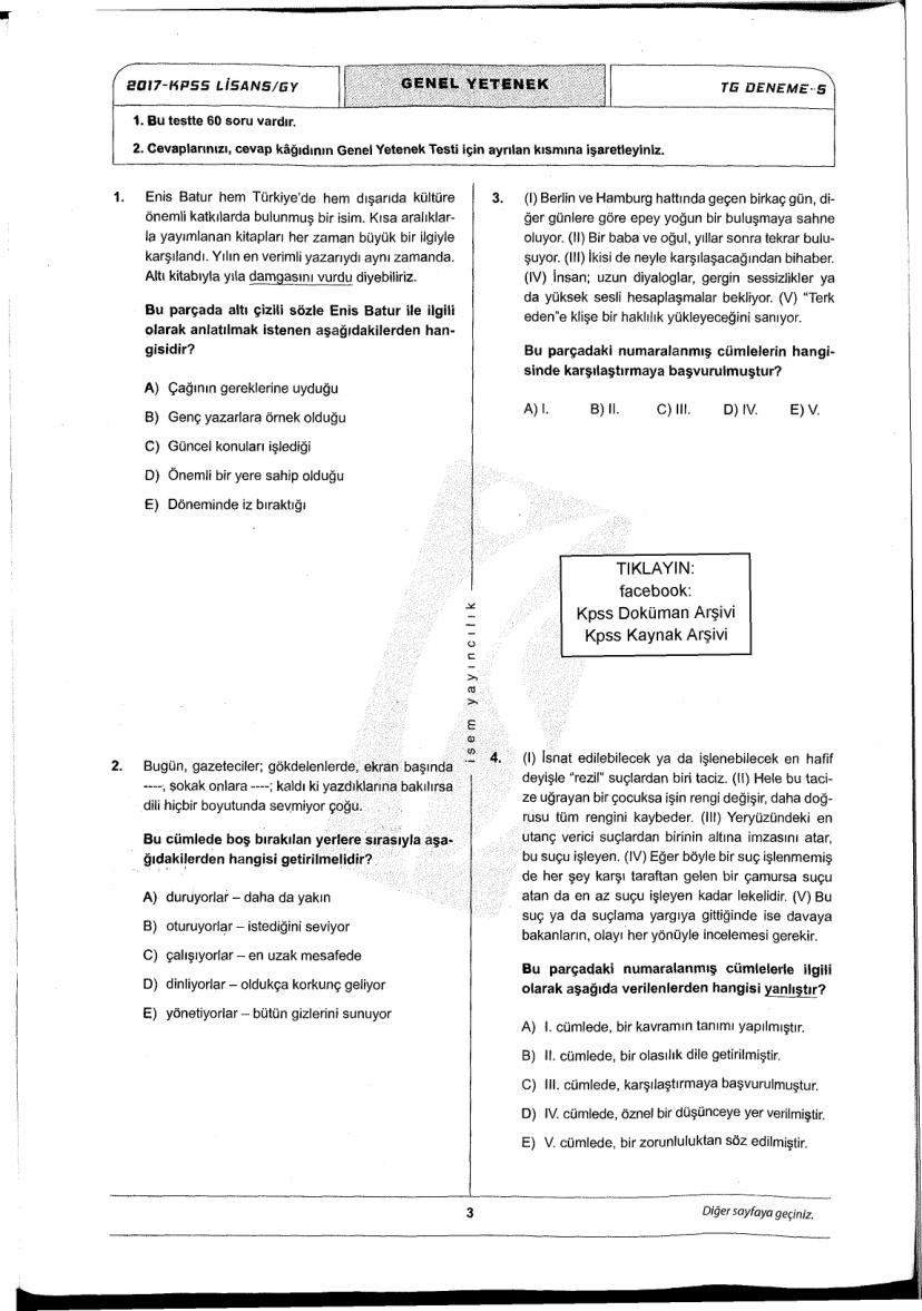 İsem 2017 TG 5 GYGK (Çözümlü) PDF – İsem Yayıncılık Komisyon