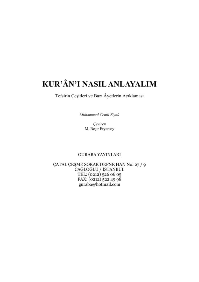 kuranı nasıl anlıyalım M.CEMİL ZİYNU Kitap Kapağı