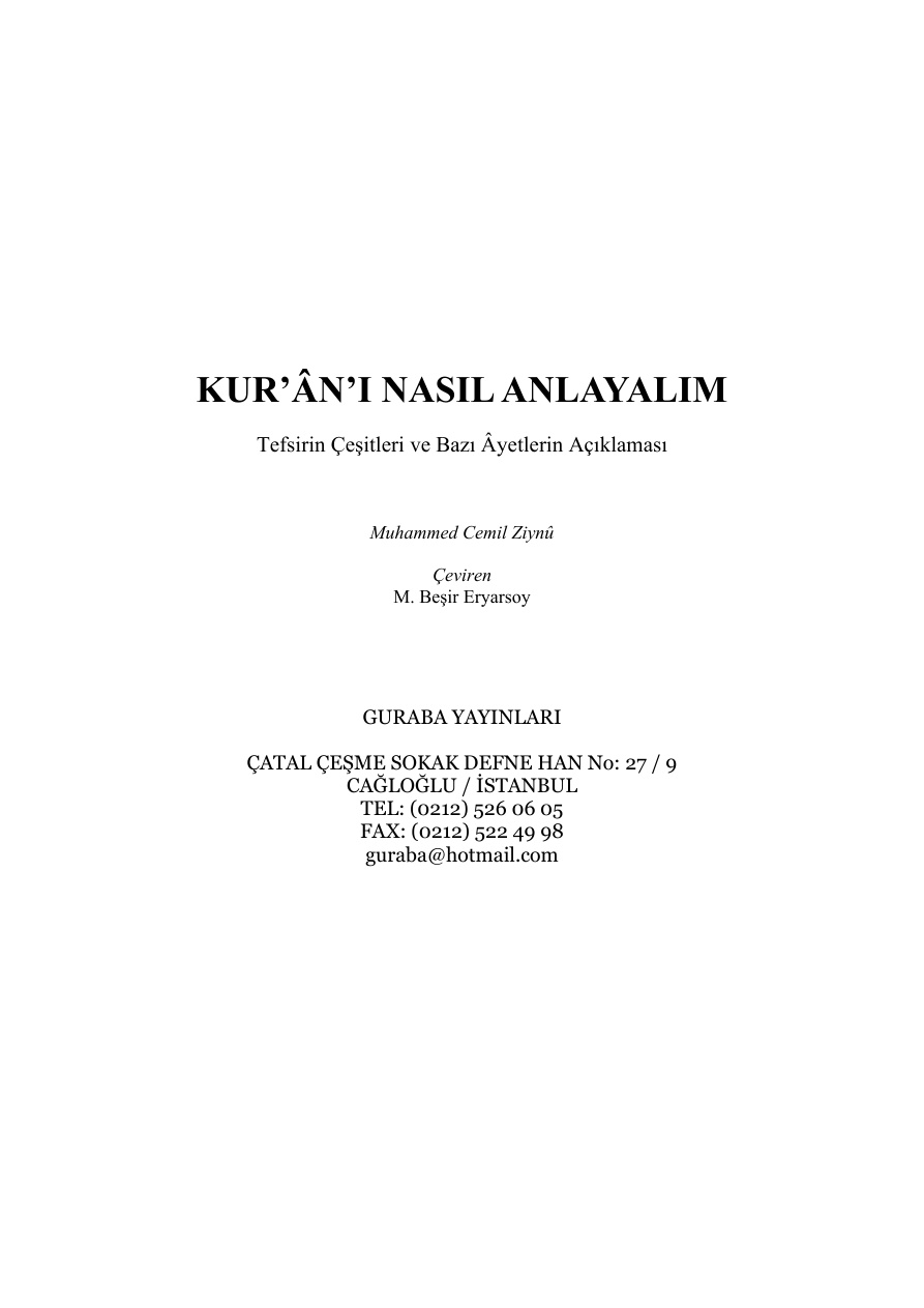Kur’an’ı Nasıl Anlayalım? PDF – M. Cemil Ziynu