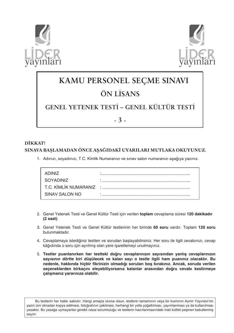 Lider KPSS Deneme Seti PDF – Lider Yayın Kurulu