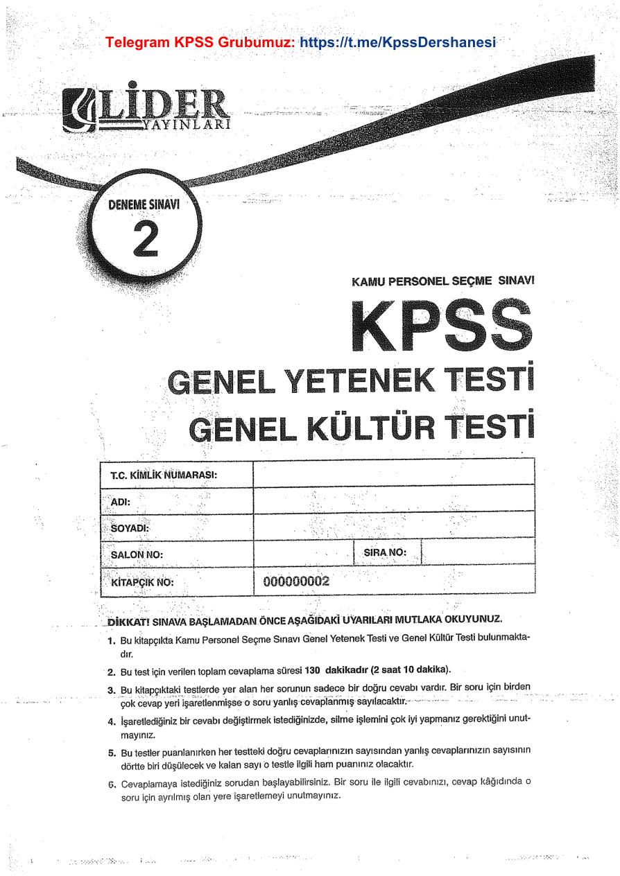 Lider Genel Yetenek Genel Kültür 2 PDF – Lider Yayın Kurulu