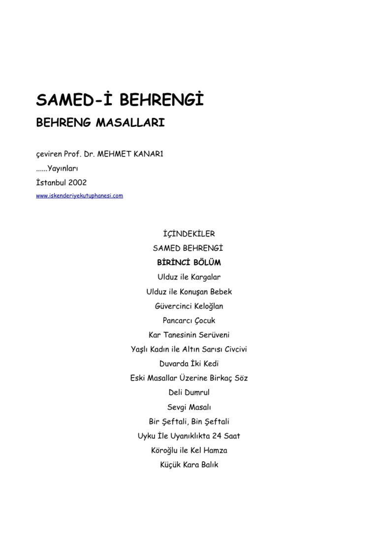 samed behrangi BEHRENG MASALLARI Kitap Kapağı