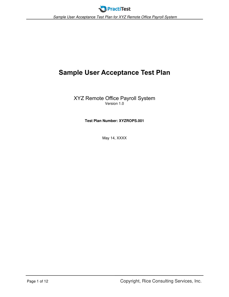 Sample User Acceptance Test Plan PDF – Unknown