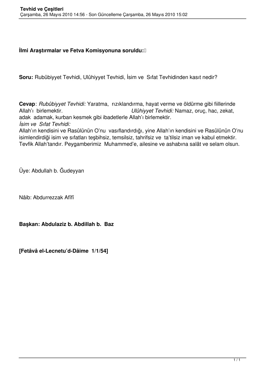 tevhid-ve-Cesitleri PDF – İlmi Araştırmalar ve Fetva Komisyonu