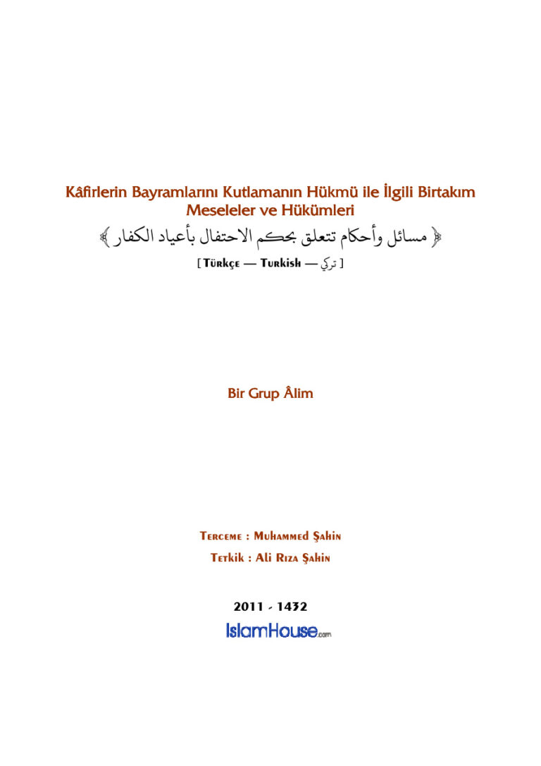 tk Kafirlerin bayramlarini kutlamanin hukmu ile ilgili birtakim meseleler ve hukumleri Kitap Kapağı