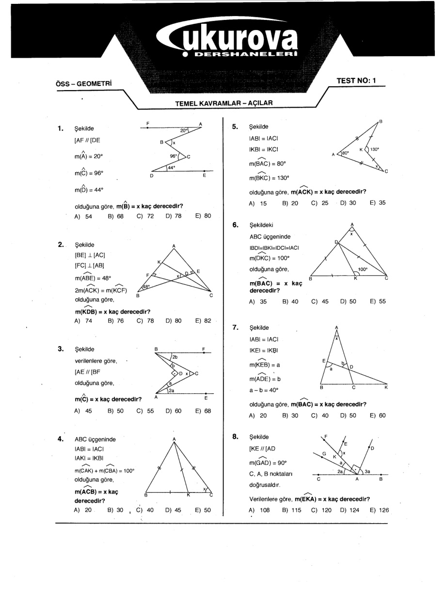 Çukurova Dershaneleri Geometri Testleri PDF – Çukurova Dershaneleri Komisyon