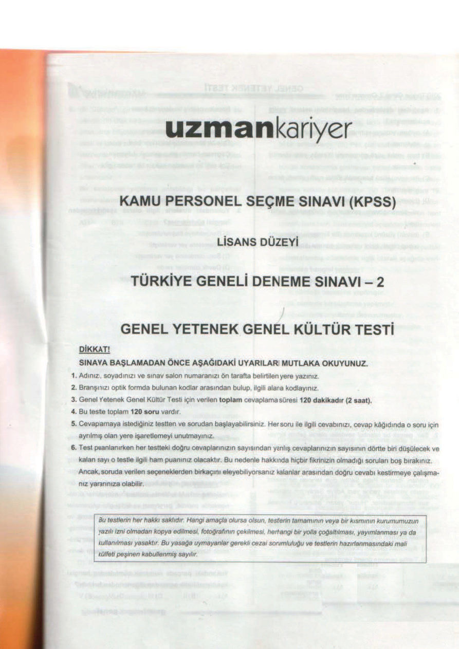 uzman GK-GY DENEMESİ VE CEVAPLARI PDF – Uzman Kariyer