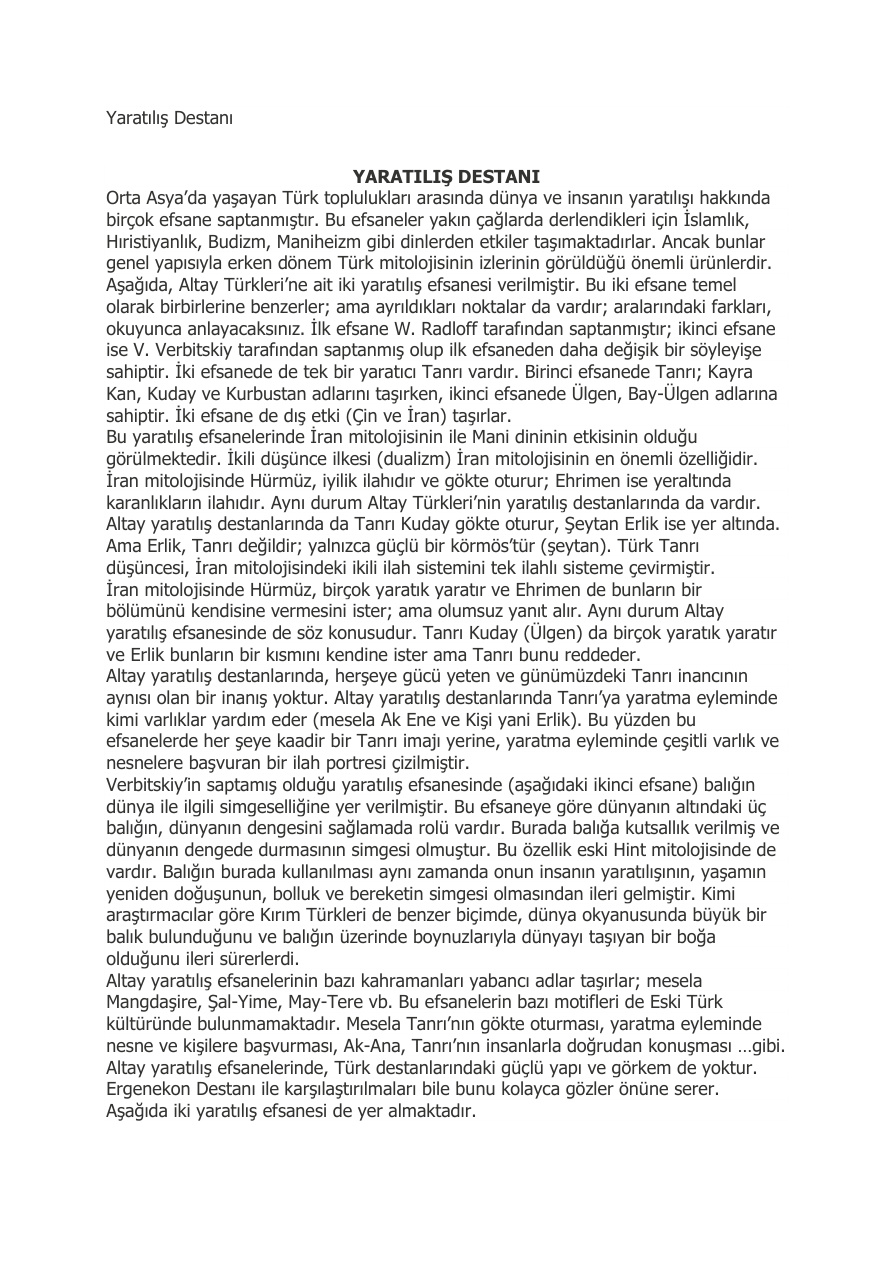 Yaradılış Destanı PDF – Anonim / Kolektif