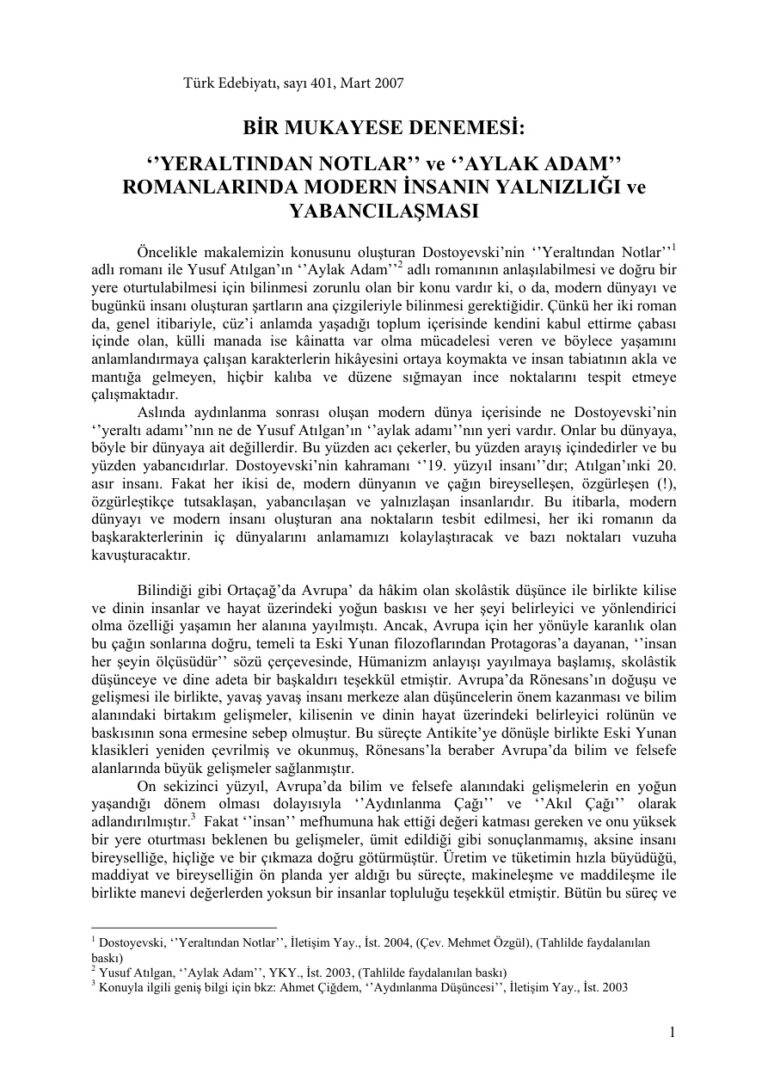 yer altından notlar ve aylak adam karşılaştırma Kitap Kapağı