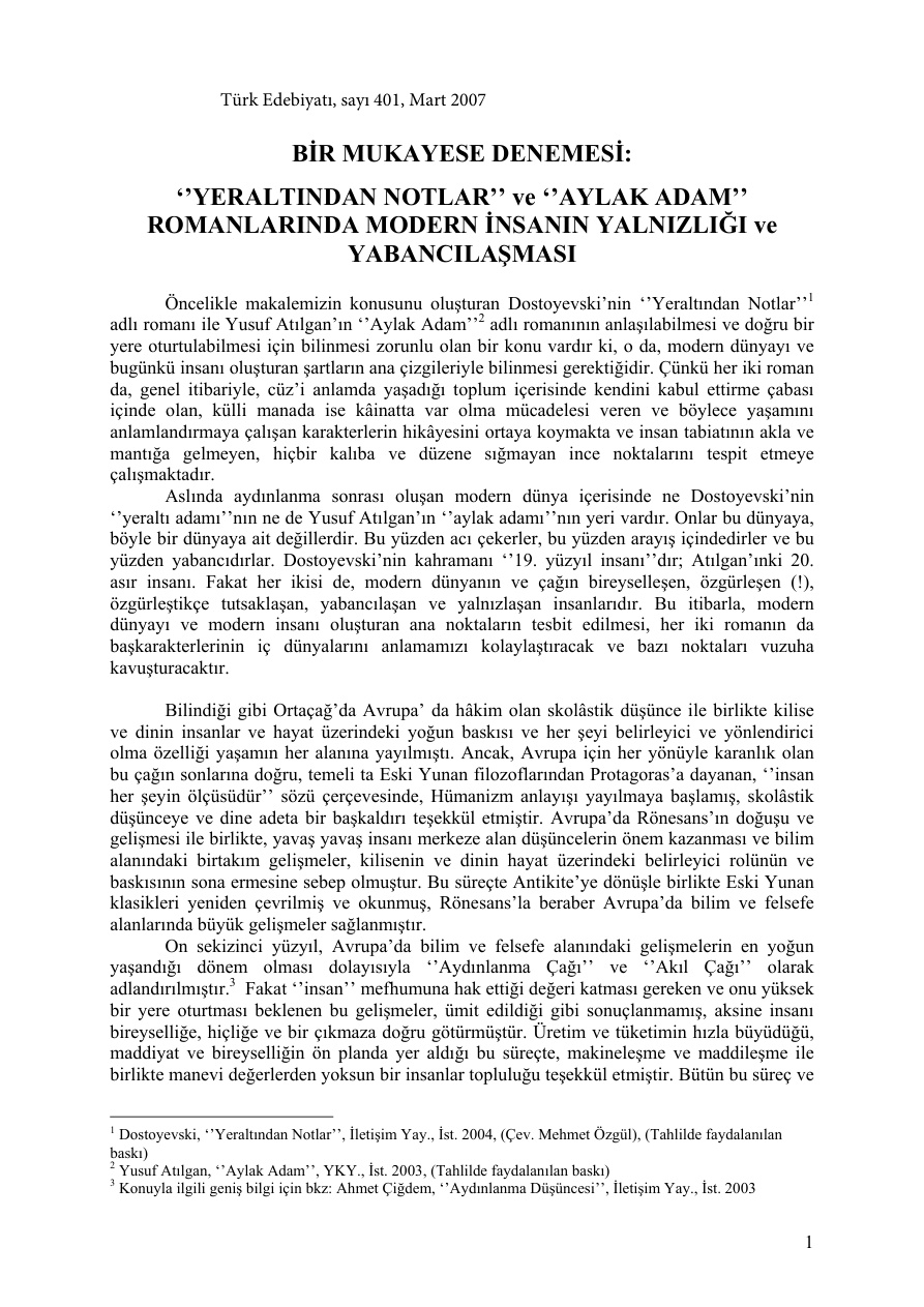 yer altından notlar ve aylak adam karşılaştırma PDF – Kolektif / Akademik İnceleme