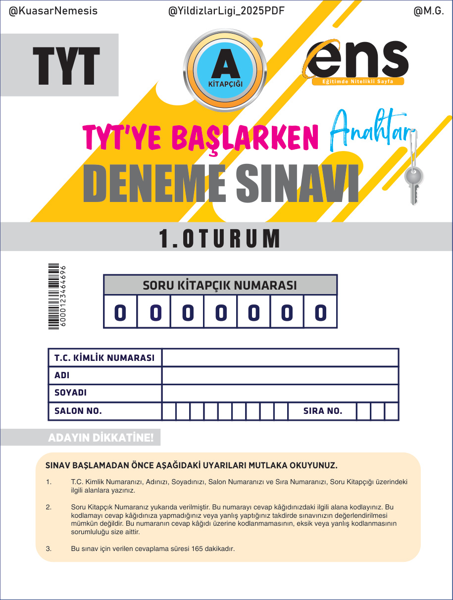 2025 Ens TYT’ye Başlarken Denemesi PDF İndir – Ens Yayınları Komisyon