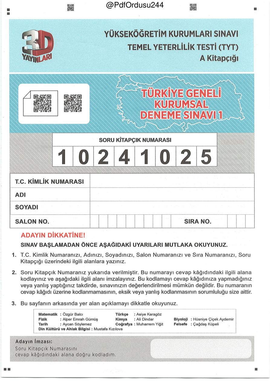 2026 3D TYT TG 1 PDF İndir – 3D Komisyon
