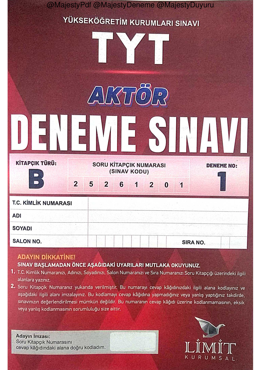 2026 LİMİT AKTÖR TYT 1 PDF İndir – Limit Komisyon