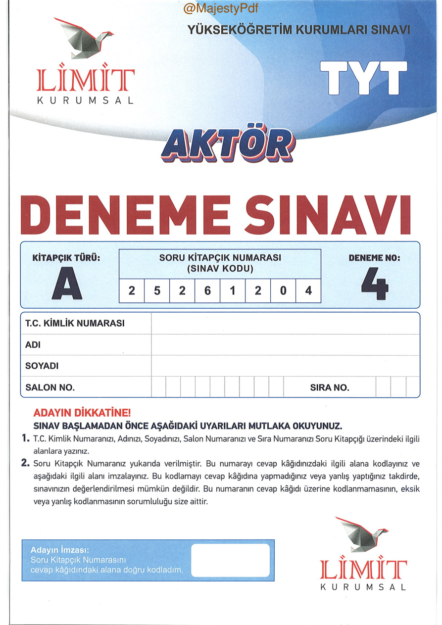 2026 LİMİT AKTÖR TYT 4 PDF İndir – Limit Komisyon