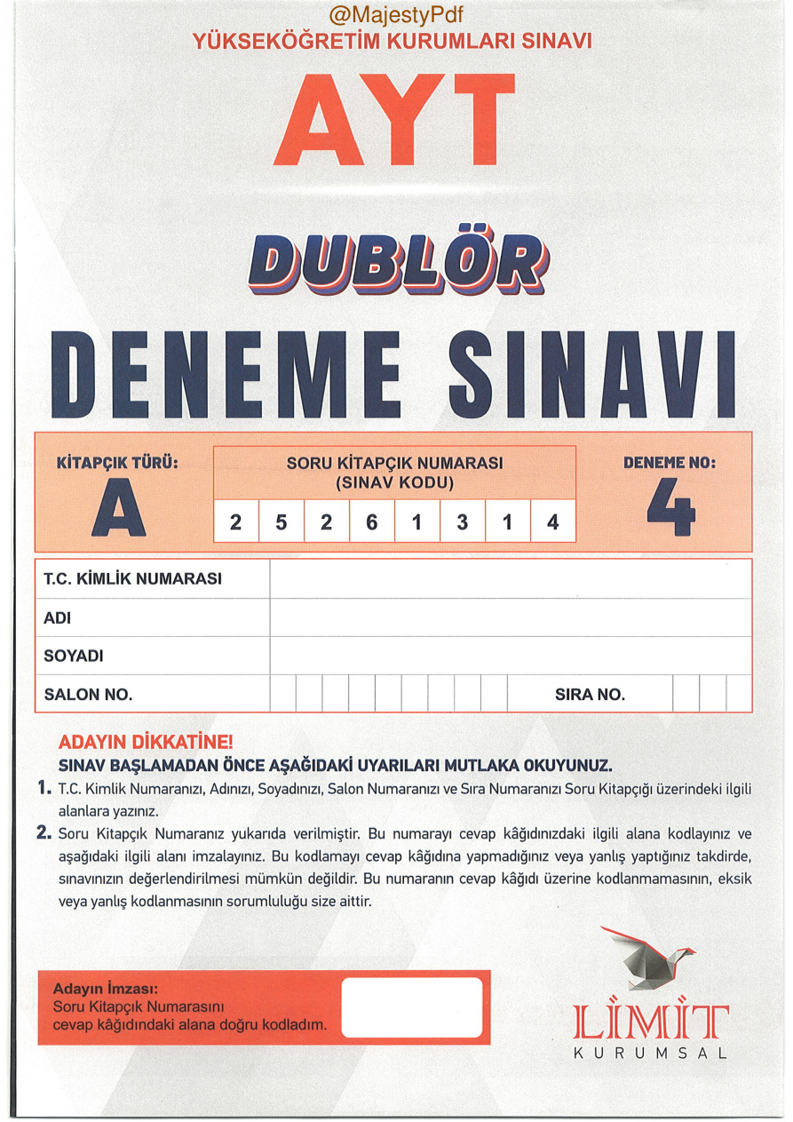 2026 LİMİT DUBLÖR AYT 4 PDF İndir – Limit Komisyon
