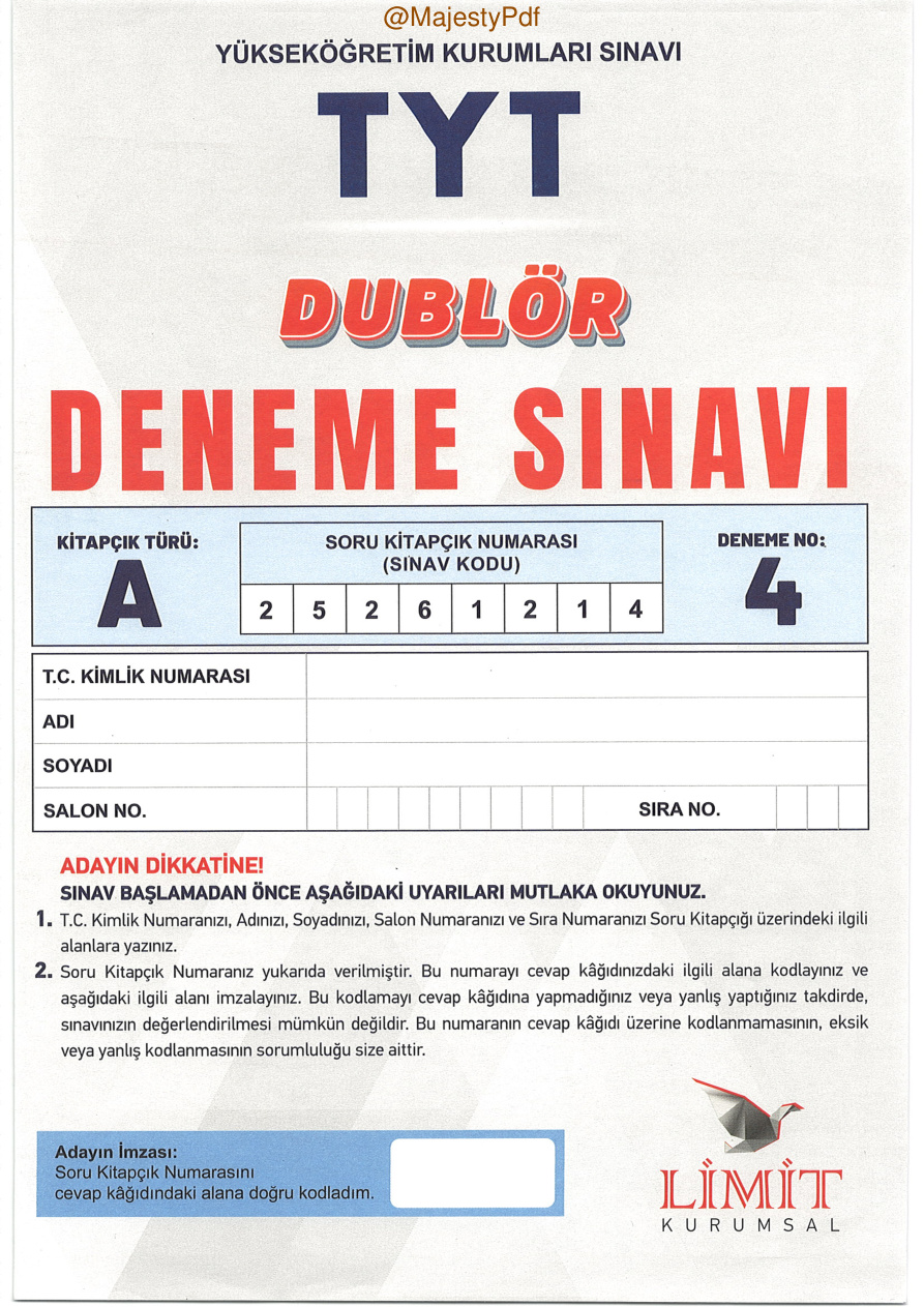 2026 LİMİT DUBLÖR TYT 4 PDF İndir – Limit Komisyon