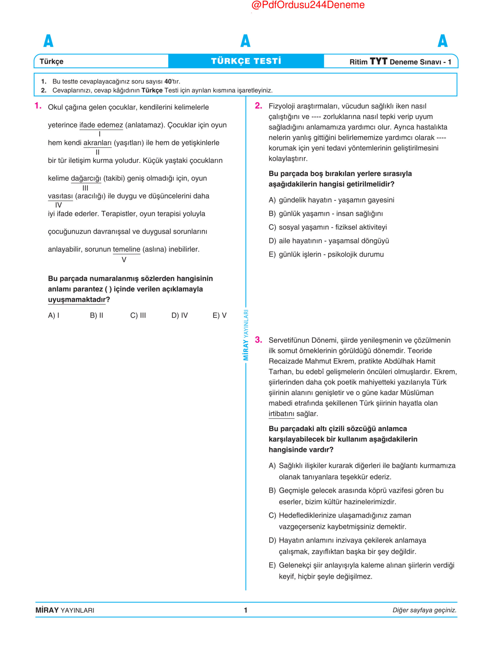 2026 MİRAY RİTİM TYT PDF İndir – Miray Komisyon