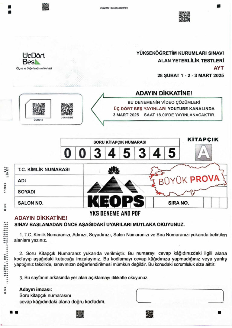 345 TG AYT BÜYÜK PROVA 2025 Kitap Kapağı
