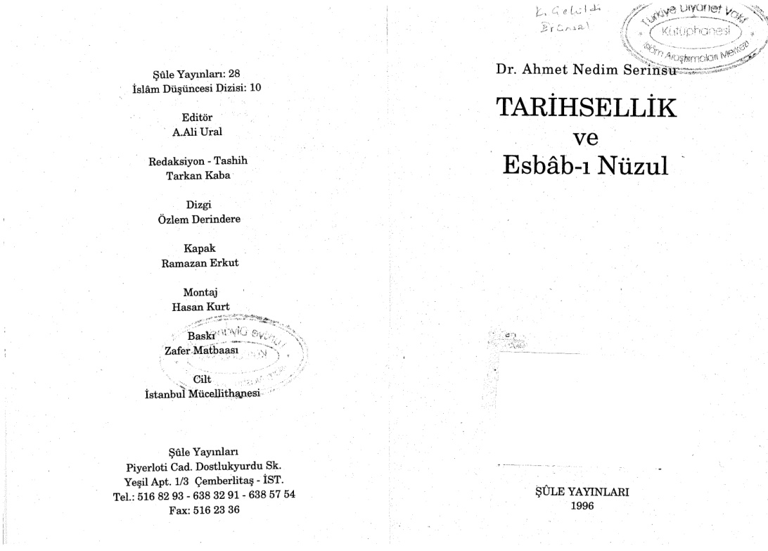 Tarihsellik Ve Esbab-i Nuzul PDF İndir – A. Nedim Serinsu