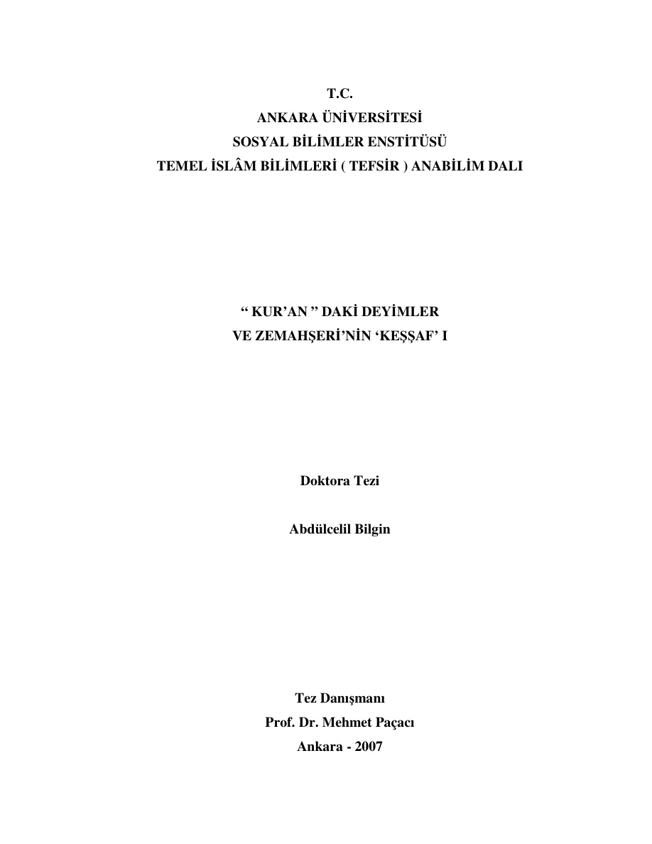 Kurandaki Deyimler Ve Zemahserinin Kessafi PDF İndir – Abdulcelil Bilgin