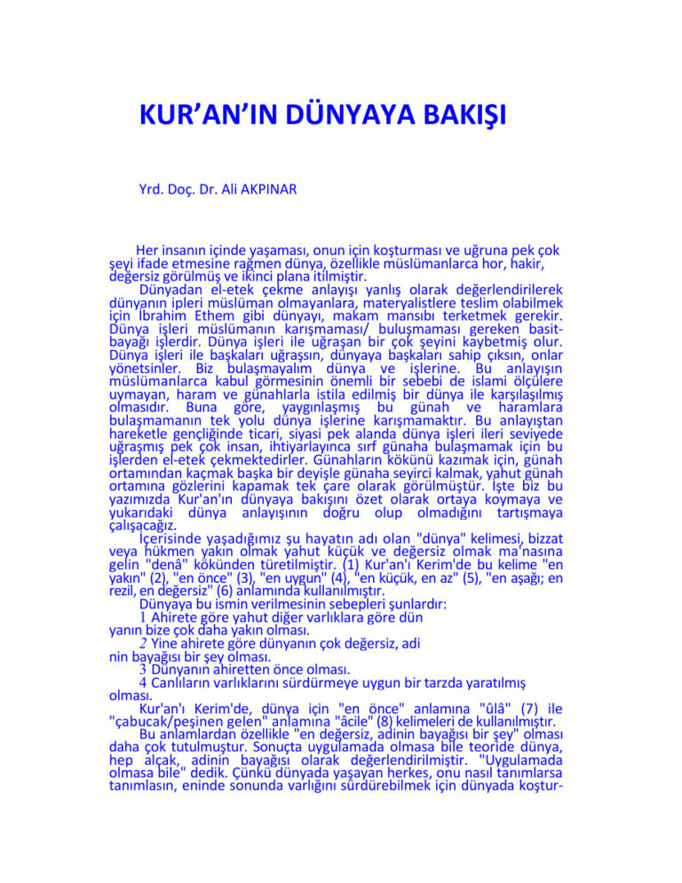 Ali Akpinar Kuranin Dunyaya Bakisi Kitap Kapağı