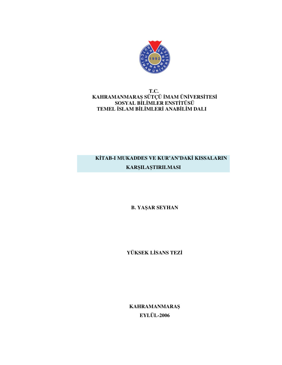Kitabi Mukaddes Ve Kurandaki Kissalarin Karsilastirilmasi PDF İndir – B. Yaşar Seyhan