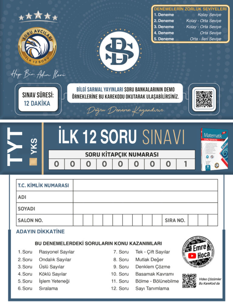 Bilgi Sarmal TYT Matematik İlk 12 Soru Denemeleri + TYT Matematik Kitap Kapağı