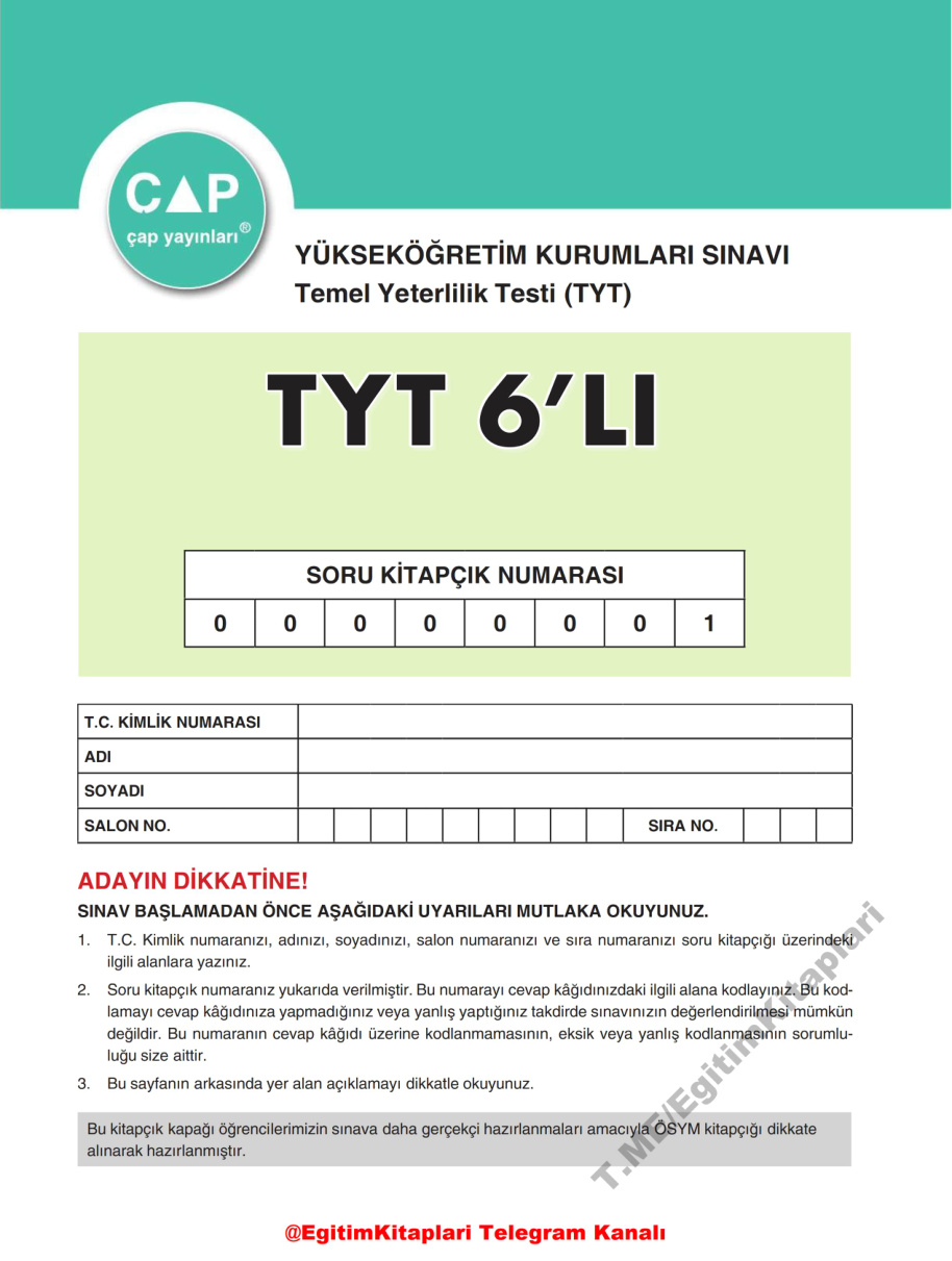 ÇAP TYT 6’lı Deneme PDF İndir – Çap Komisyon