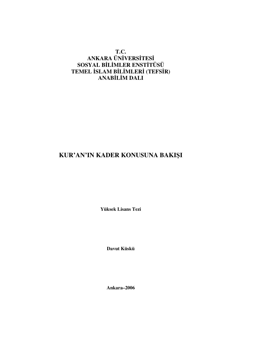 Kuran’ın Kader Konusuna Bakışı PDF – Davut Kuşku