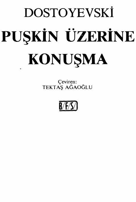 Puşkin Üzerine Konuşma PDF – Fyodor Dostoyevski