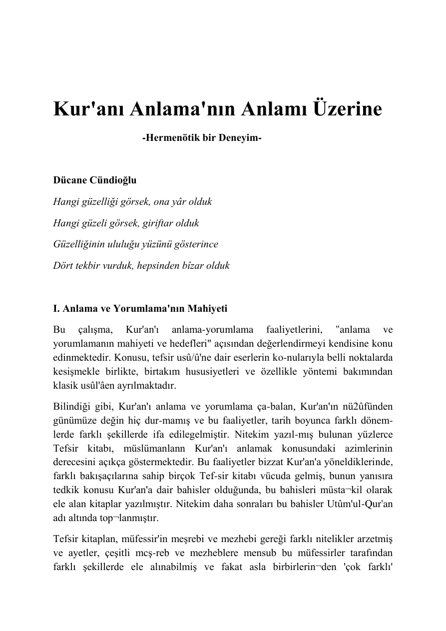 Kur’an-ı Anlamanın Anlamı Üzerine PDF İndir – Dücane Cündioğlu