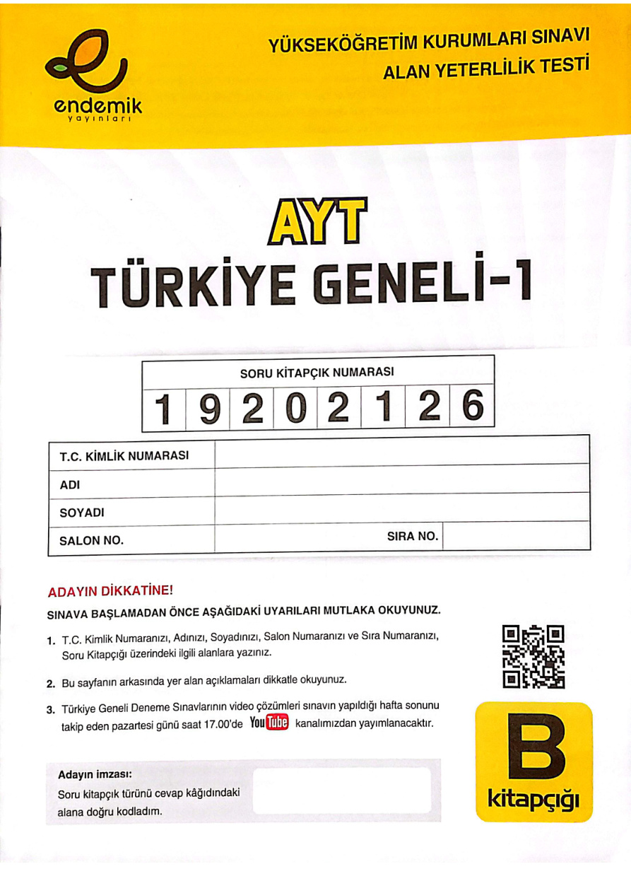 ENDEMİK TG AYT-1 2025-2026 PDF İndir – Endemik Komisyon