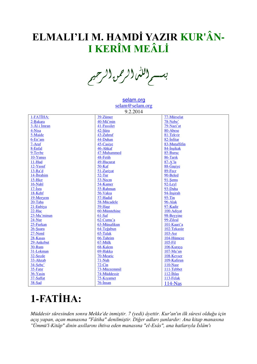 Kur’an-ı Kerim Meali PDF İndir – Elmalılı Muhammed Hamdi Yazır