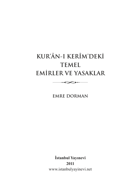 Kuran-ı Kerim’deki Temel Emirler ve Yasaklar PDF – Emre Dorman
