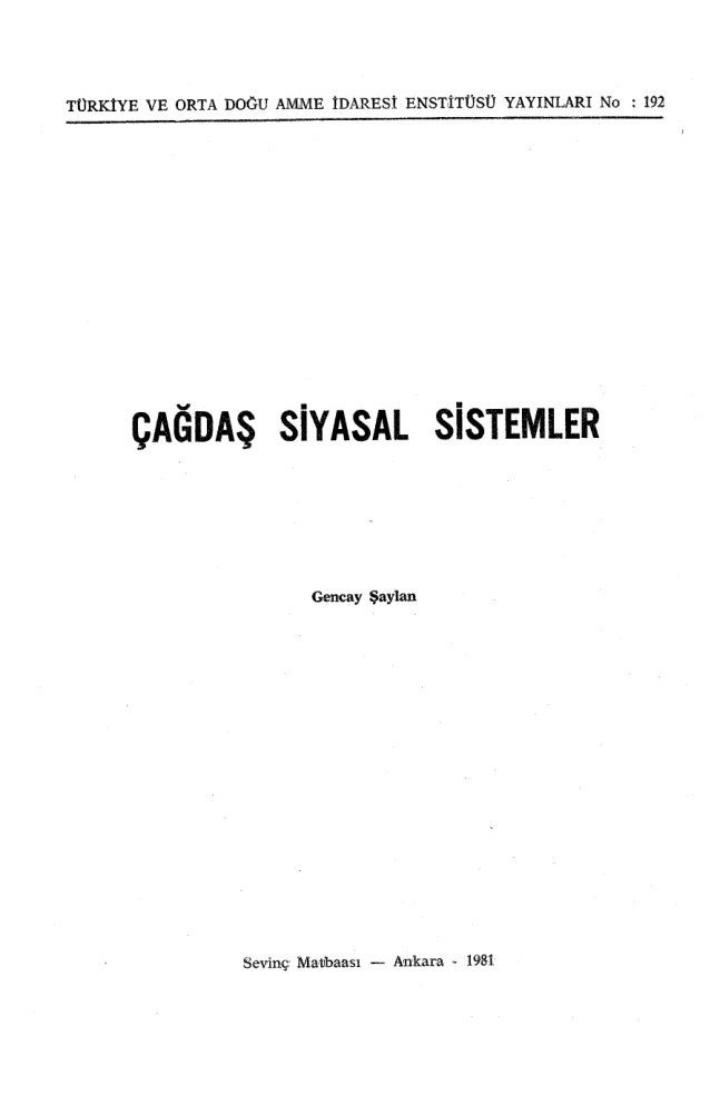Çağdaş Siyasal Sistemler PDF – Gencay Şaylan