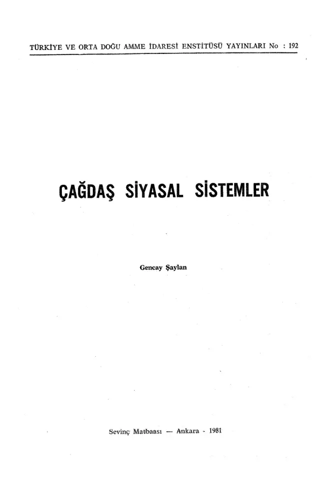 Çağdaş Siyasal Sistemler PDF – Gencay Şaylan